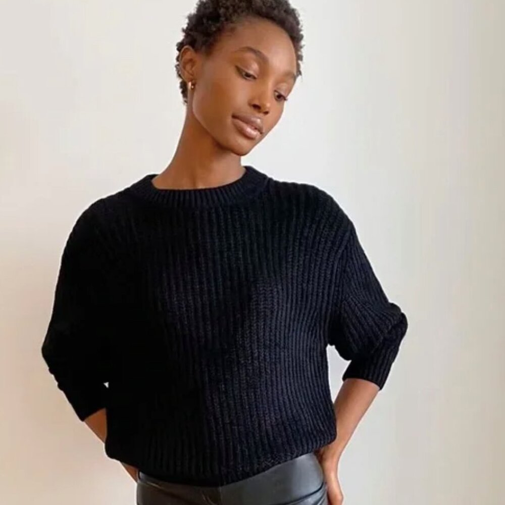 Wilfred Free Aritzia Essential Chenille Crewneck Knit Pullover Sweater Black S